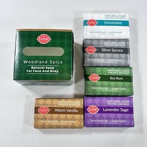 LOT OF 5 Lume Woodland Spice Bar Soap 5x2 OZ Face Body Vanilla Lavender Sage NEW
